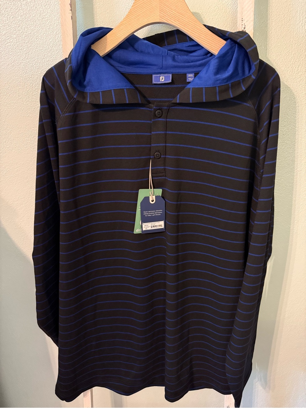 NWT FootJoy FJ Men’s Size XXL Black Blue Striped Golf Hoodie Sweatshirt